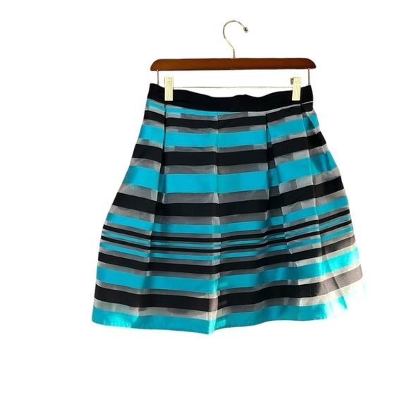 NWT Rare Eva Franco Tiered A-Line Mini Skirt sze 4P Blue Black Sheer Striped - Picture 2 of 12